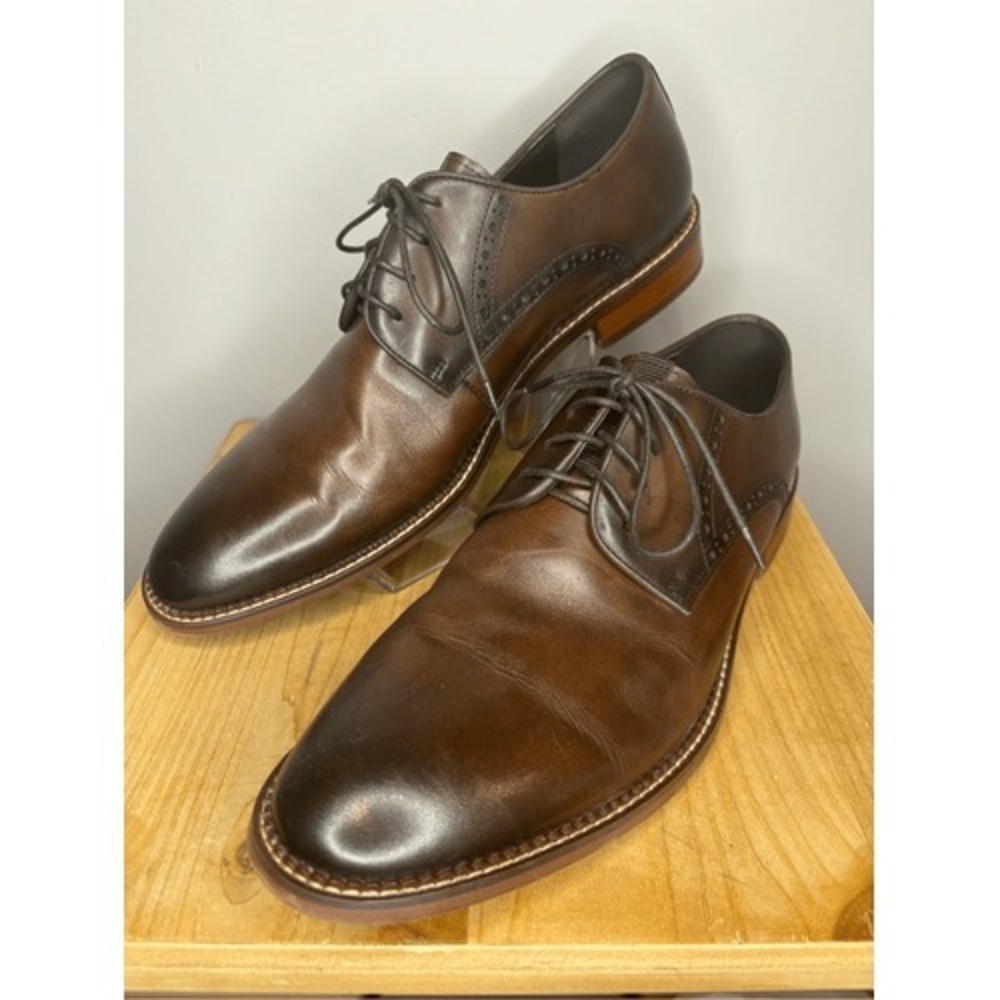 Zanzara Men's Patrice Lace Up Leather Almond Toe Oxford Shoes in Cognac Size 12 - Picture 2 of 7